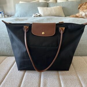 Longchamp Le Pliage Large Black and Brown Tote Bag
